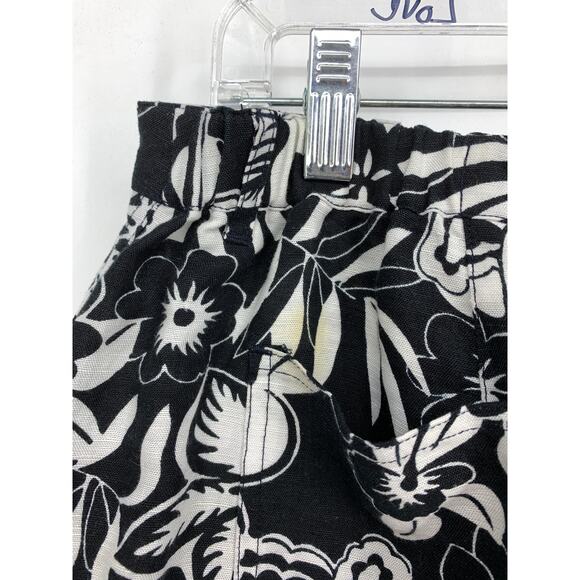 Chico's Cropped Pant Womens Sz 2 US L Linen Blend Black White Floral Print *FLAW - Picture 6 of 6